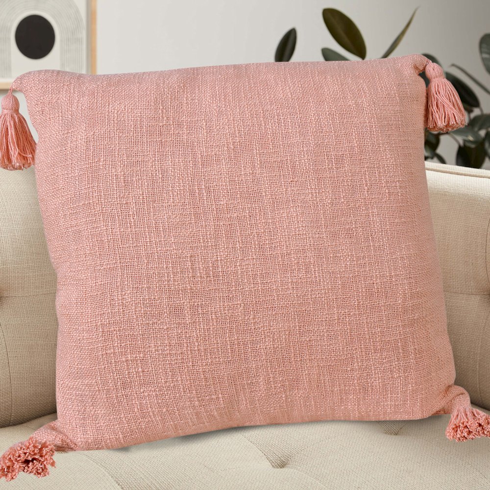 Unique Neutral Solid Cotton Throw Pillow with Tassels