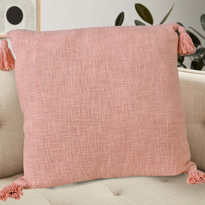 Unique Neutral Solid Cotton Throw Pillow with Tassels