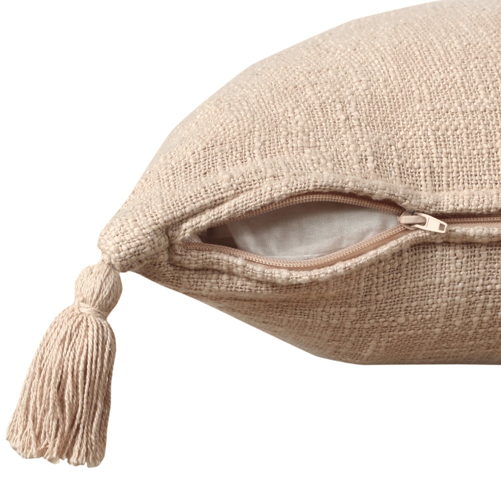 Ox Bay Hand-Woven Tan/Beige Solid All-Natural Cotton  Pillow Cover