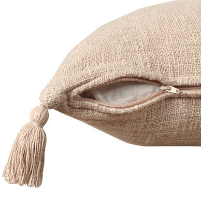 Ox Bay Hand-Woven Tan/Beige Solid All-Natural Cotton  Pillow Cover
