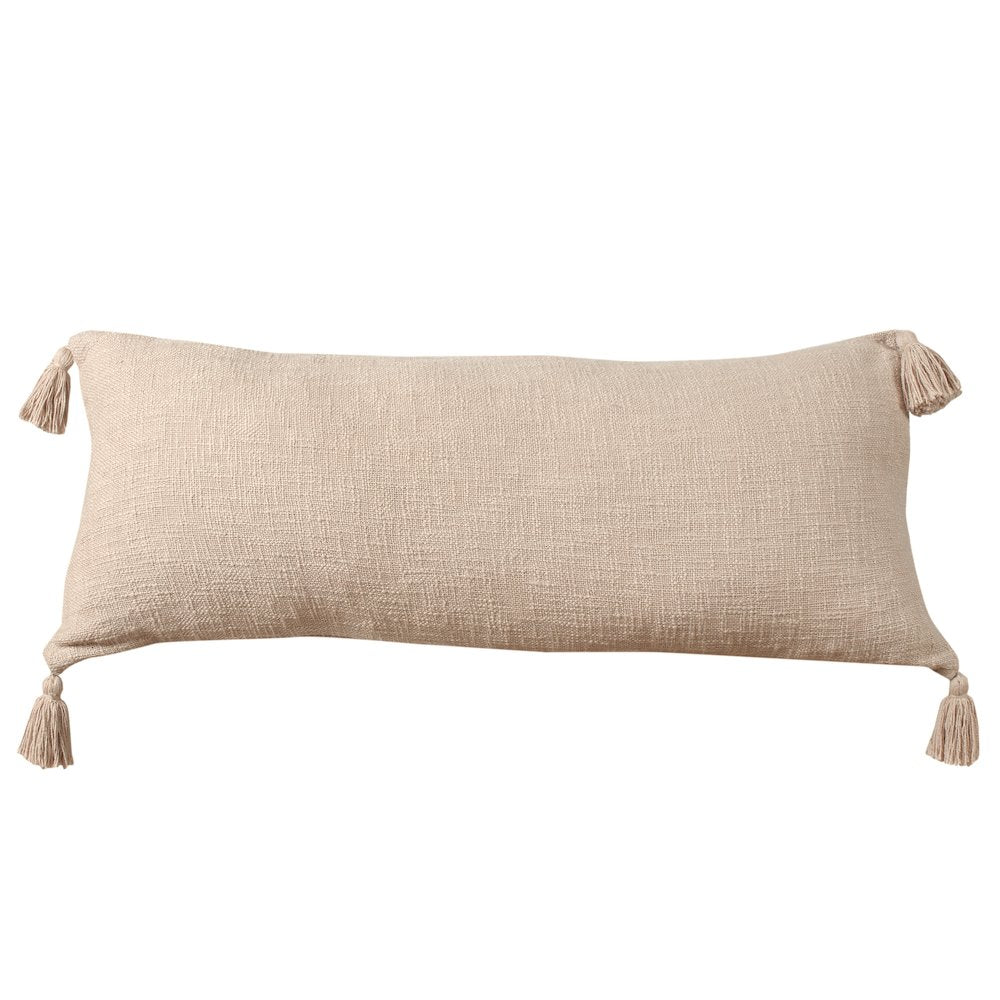 Ox Bay Hand-Woven Tan/Beige Solid All-Natural Cotton  Pillow Cover