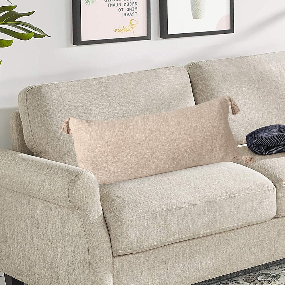Ox Bay Hand-Woven Tan/Beige Solid All-Natural Cotton  Pillow Cover