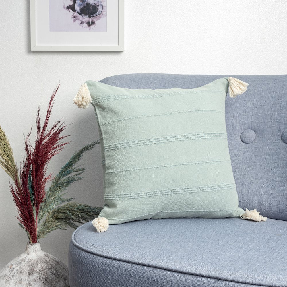 Silas Turkish Cotton Poly Filled Pillow in Green, 18" x 18"