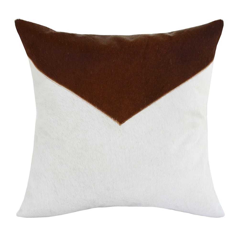 Austin Leather blend Poly Filled Pillow in Ivory/Brown, 20" x 20"