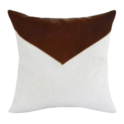 Austin Leather blend Poly Filled Pillow in Ivory/Brown, 20" x 20"