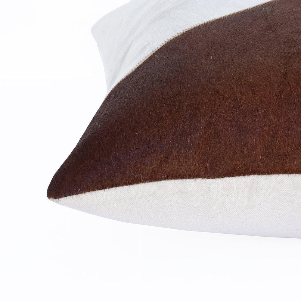 Austin Leather blend Poly Filled Pillow in Ivory/Brown, 20" x 20"