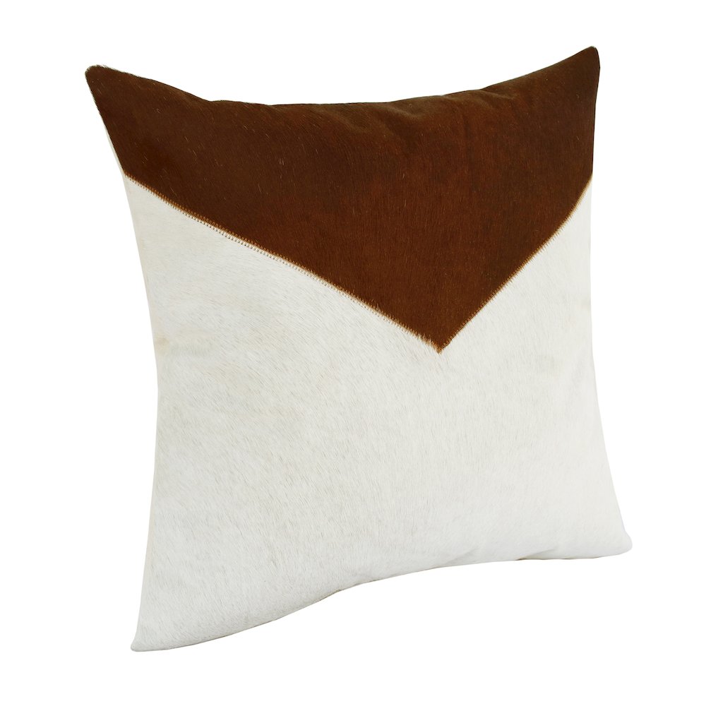 Austin Leather blend Poly Filled Pillow in Ivory/Brown, 20" x 20"