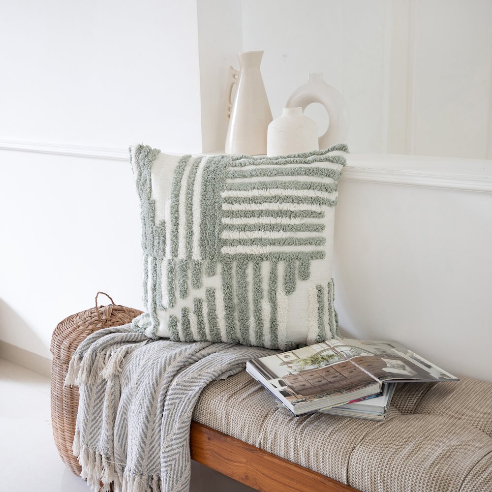 Stacy Garcia Cotton Poly Filled Pillow in Green/White, 22" x 22"