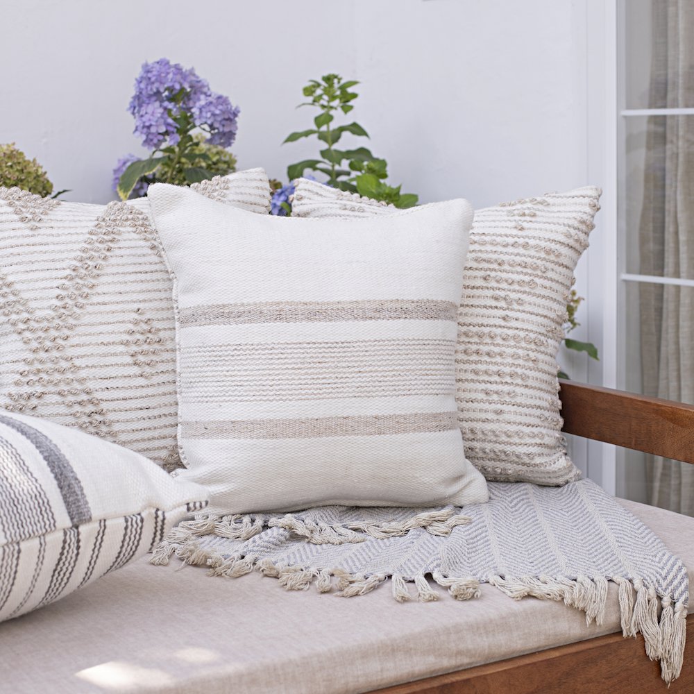 Opee Recycled PET Poly Filled Pillow in Beige/White, 20" x 20"