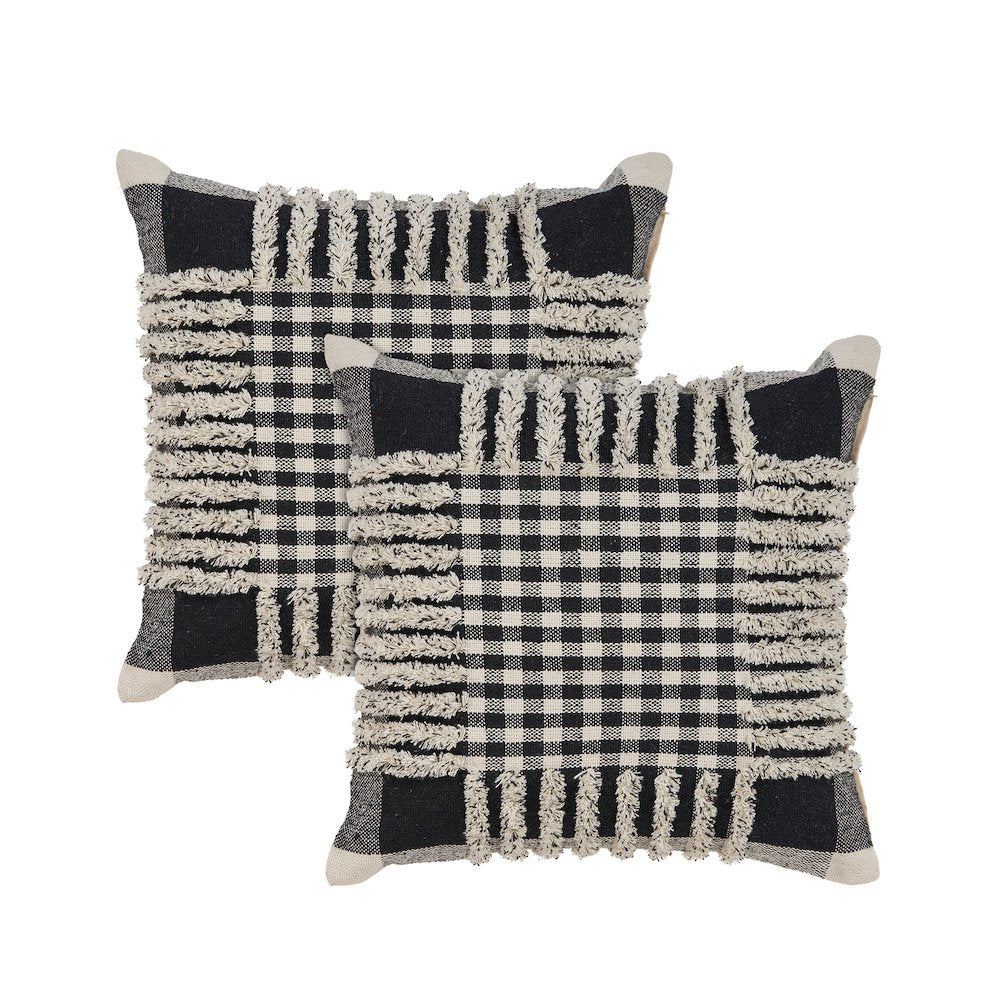 Elevate Cotton Pillow Set of 2 in Black/Ivory, 18" x 18"