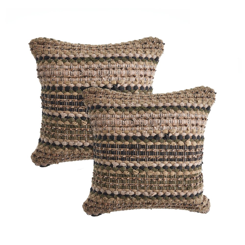 Coil Cotton Blend Pillow Set of 2 in Beige/Brown, 18" x 18"