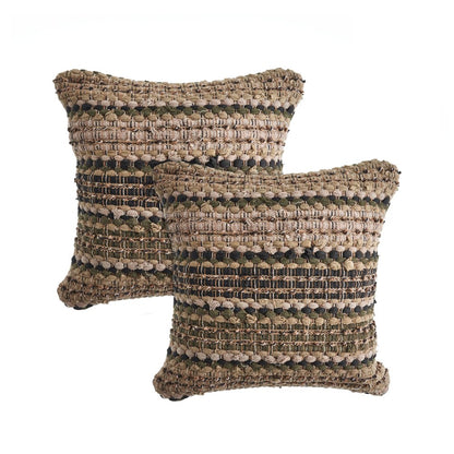 Coil Cotton Blend Pillow Set of 2 in Beige/Brown, 18" x 18"
