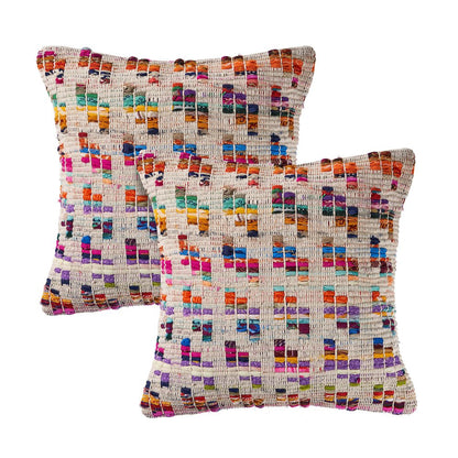 Chindi Cotton Blend Pillow Set of 2 in Multicolored/Tan, 20" x 20"