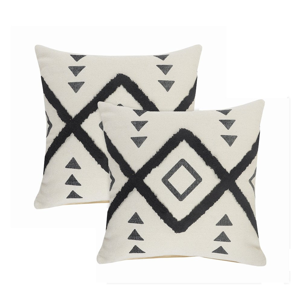 Avant-garde Cotton Pillow Set of 2 in Cream/Black, 20" x 20"