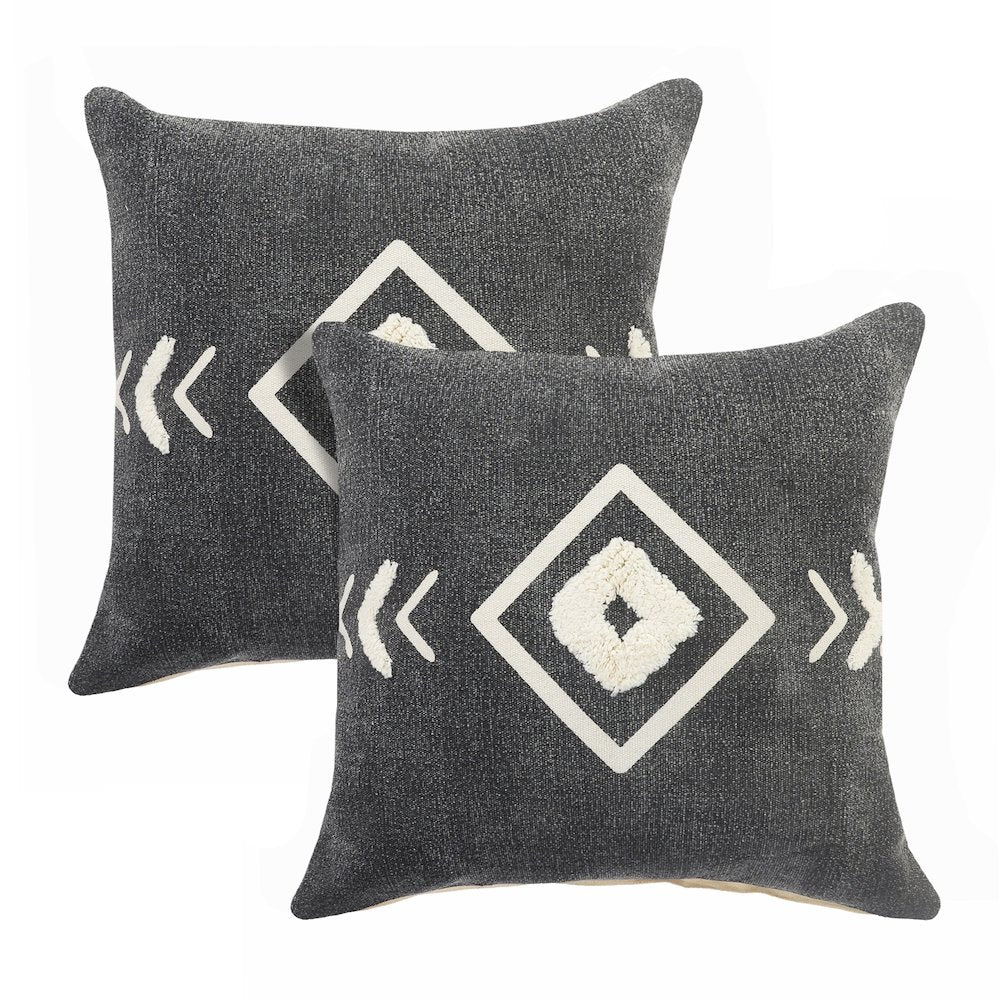 Avant-garde Cotton Pillow Set of 2 in Black/Cream, 20" x 20"