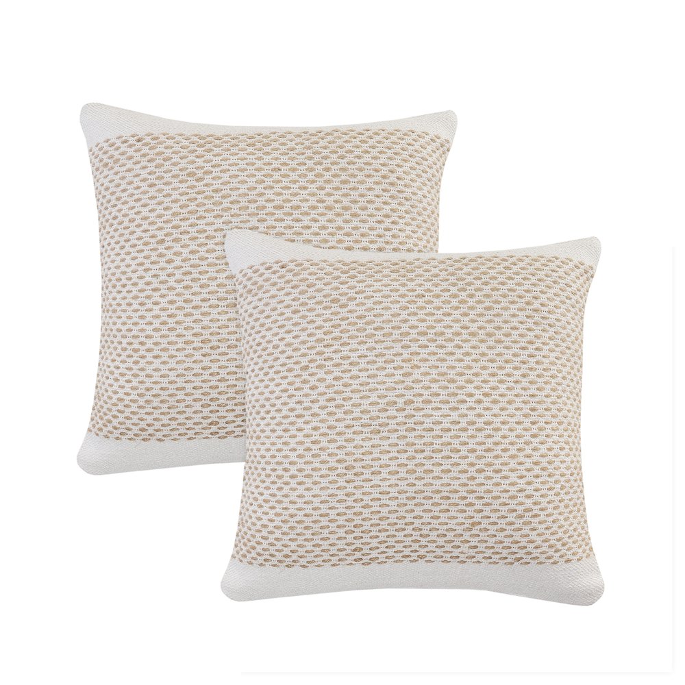 Reed Cotton and Jute Pillow Set of 2 in Tan/White, 20" x 20"
