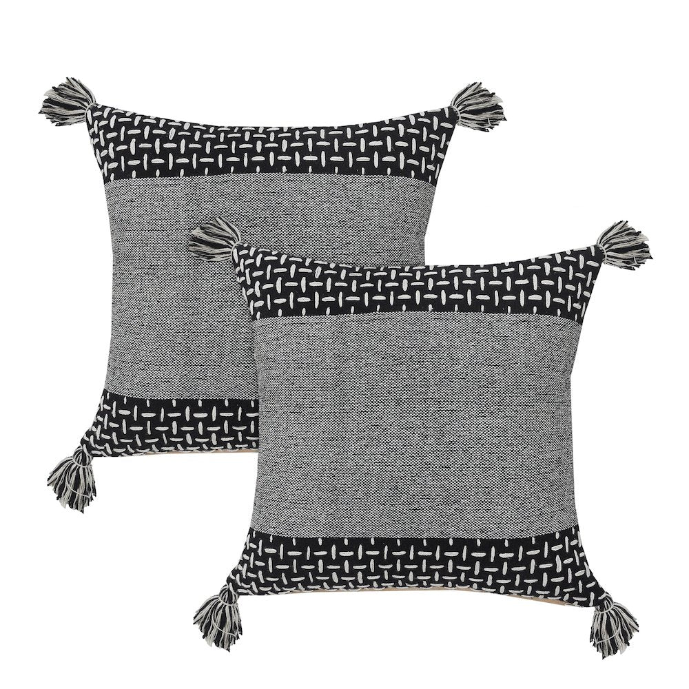 Elevate Cotton Pillow Set of 2 in Black/Gray, 20" x 20"