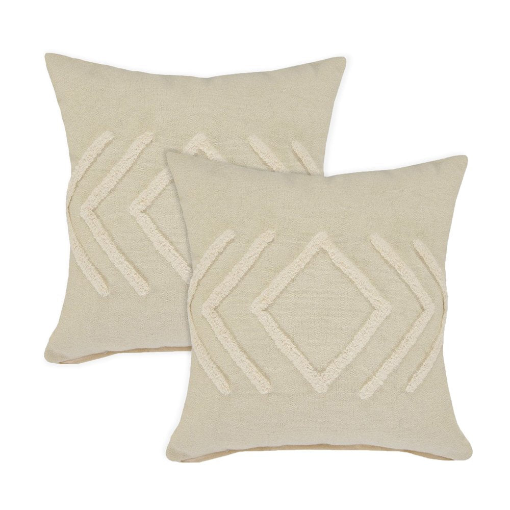 Oslo Cotton Pillow Set of 2 in Cream/White, 20" x 20"