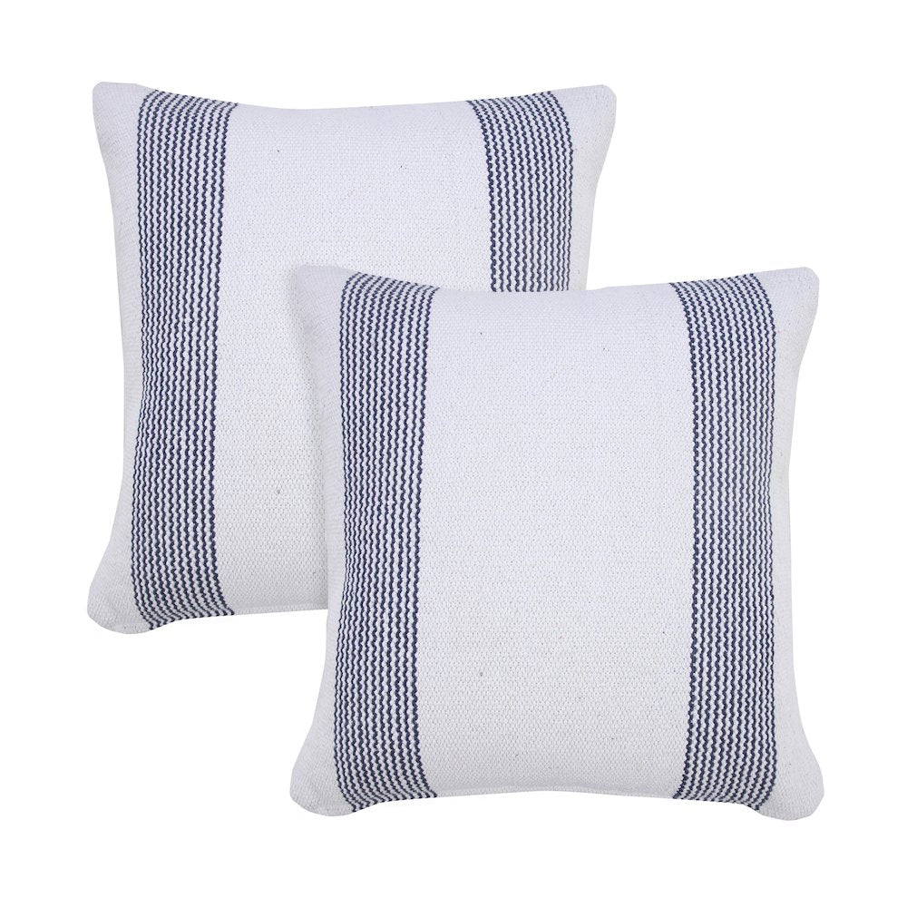 Cabana Cotton Pillow Set of 2 in Blue/White, 20" x 20"