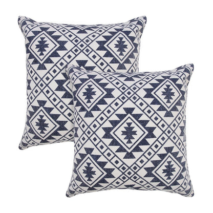 Zion Cotton Pillow Set of 2 in White/Blue, 20" x 20"