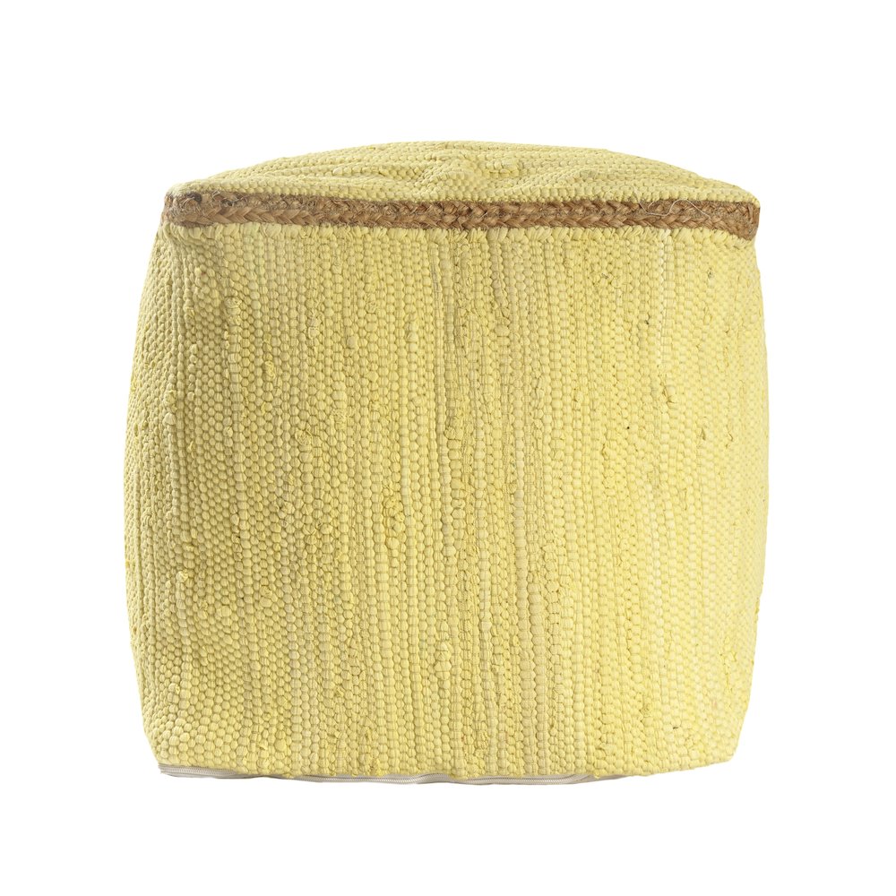 Dillon Cotton and Jute Indoor Pouf in Yellow, 18" x 18" x 18"
