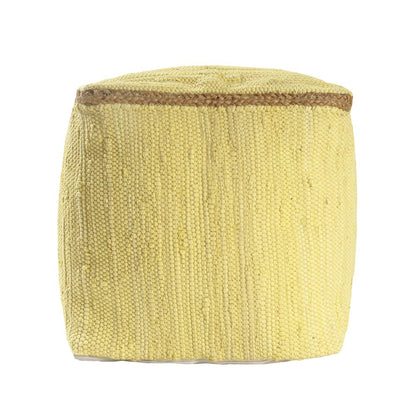 Dillon Cotton and Jute Indoor Pouf in Yellow, 18" x 18" x 18"