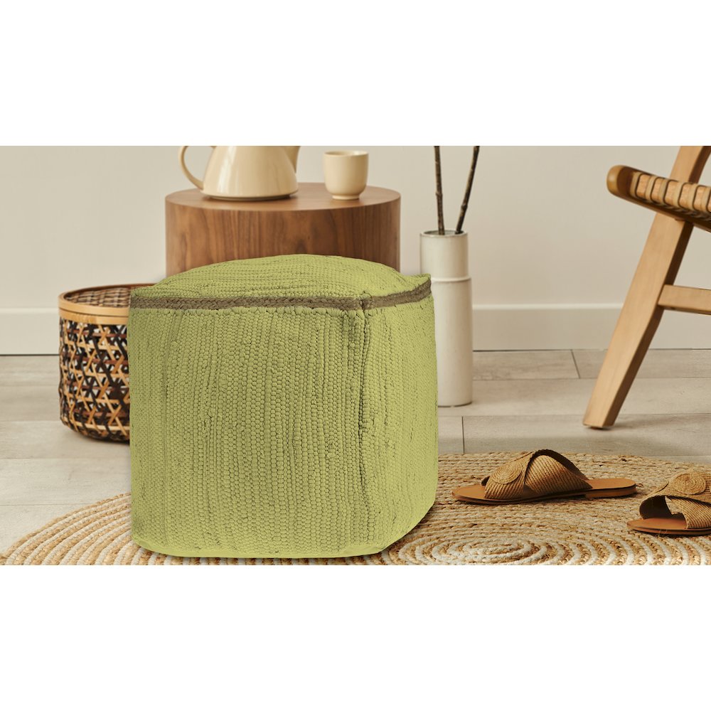 Dillon Cotton and Jute Indoor Pouf in Yellow, 18" x 18" x 18"