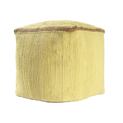 Dillon Cotton and Jute Indoor Pouf in Yellow, 18" x 18" x 18"