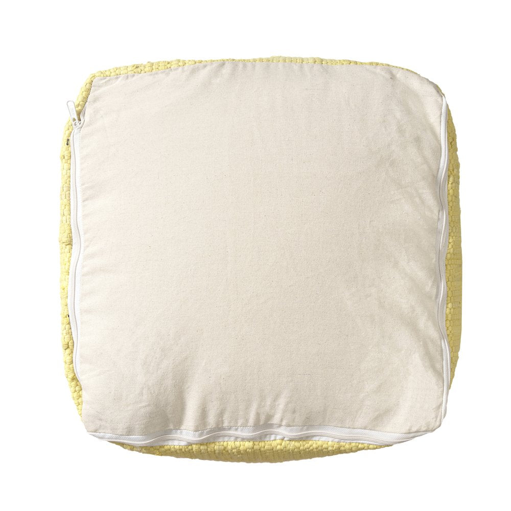 Dillon Cotton and Jute Indoor Pouf in Yellow, 18" x 18" x 18"