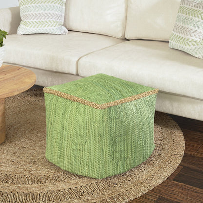 Dillon Cotton and Jute Indoor Pouf in Green, 18" x 18" x 18"
