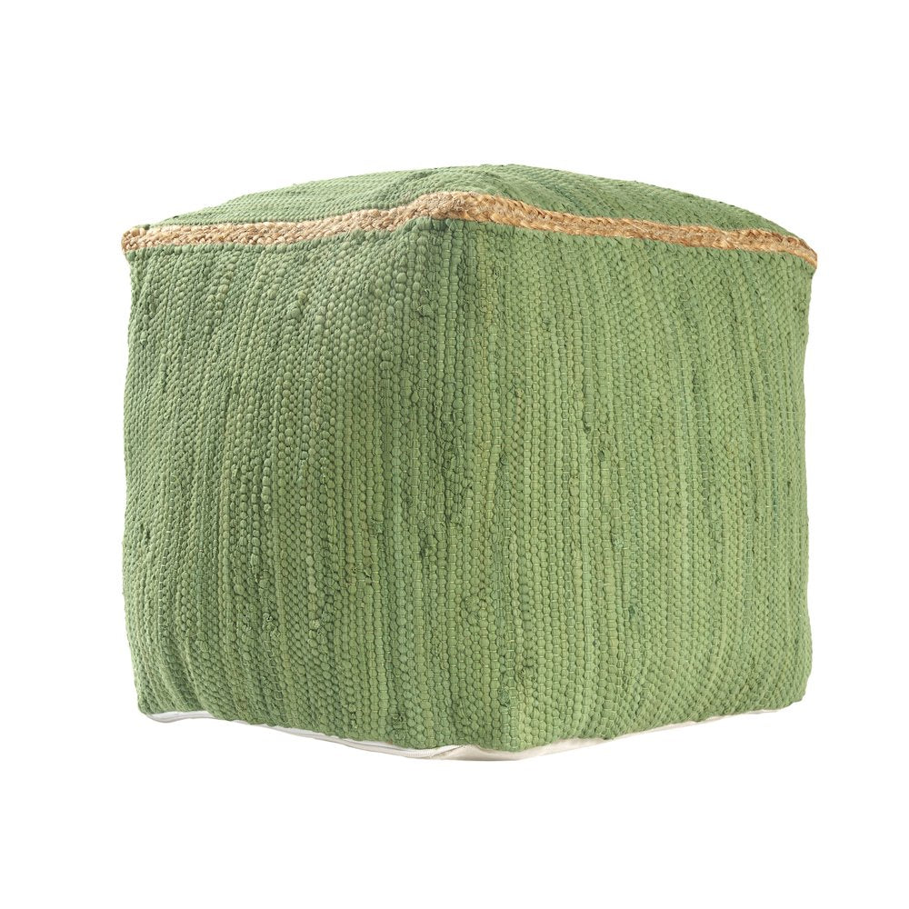 Dillon Cotton and Jute Indoor Pouf in Green, 18" x 18" x 18"