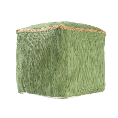 Dillon Cotton and Jute Indoor Pouf in Green, 18" x 18" x 18"