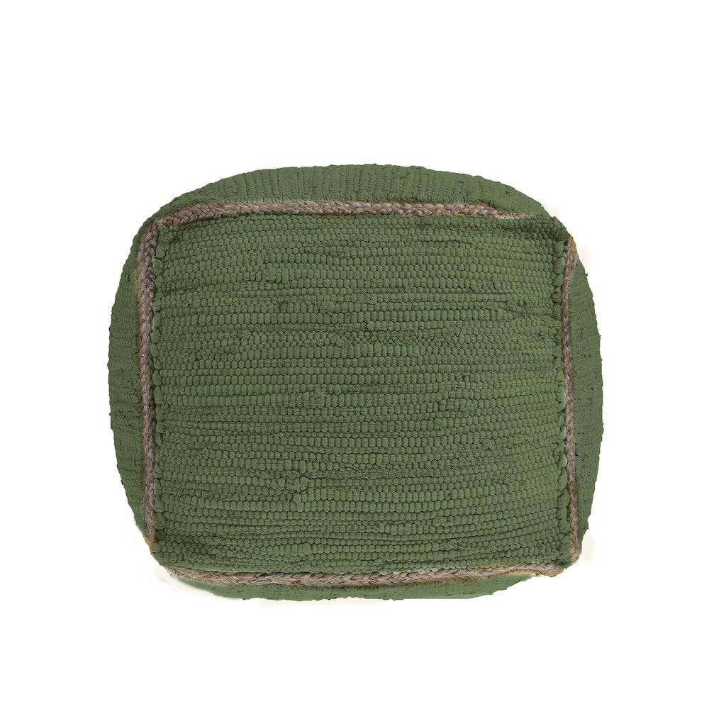 Dillon Cotton and Jute Indoor Pouf in Green, 18" x 18" x 18"
