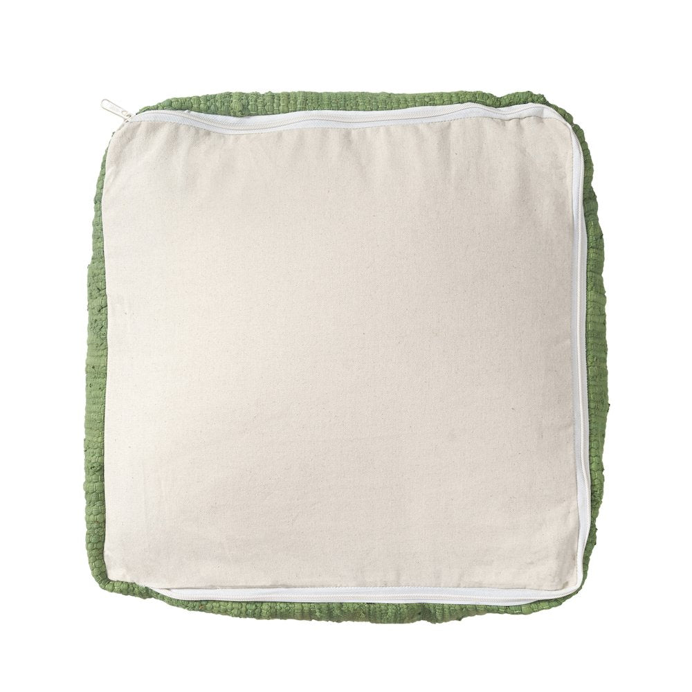 Dillon Cotton and Jute Indoor Pouf in Green, 18" x 18" x 18"