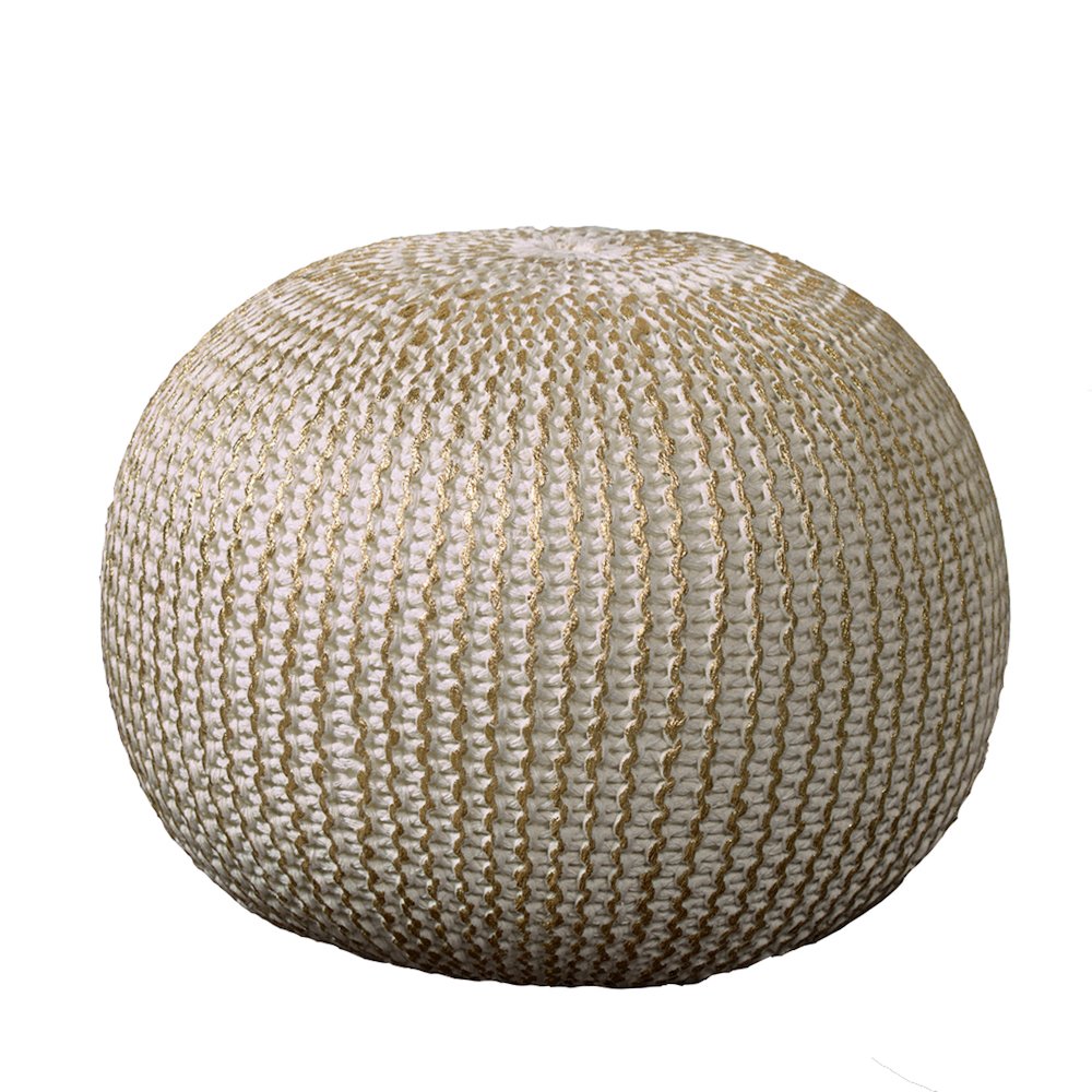 Celtic Cotton Indoor Pouf in Gold/Beige, 20" x 20" x 16"