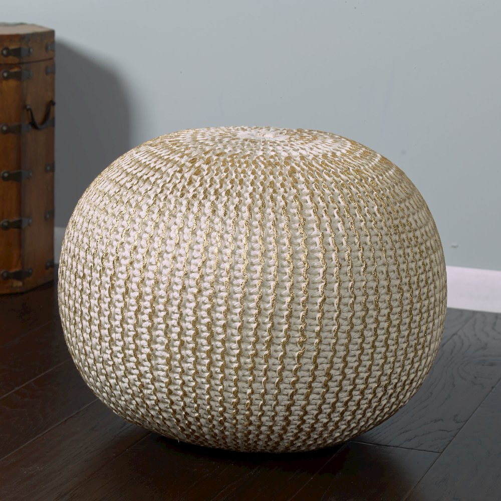 Celtic Cotton Indoor Pouf in Gold/Beige, 20" x 20" x 16"