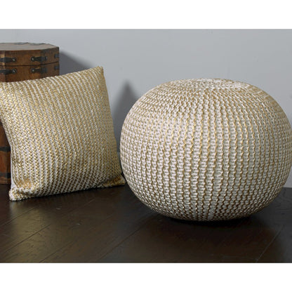 Celtic Cotton Indoor Pouf in Gold/Beige, 20" x 20" x 16"