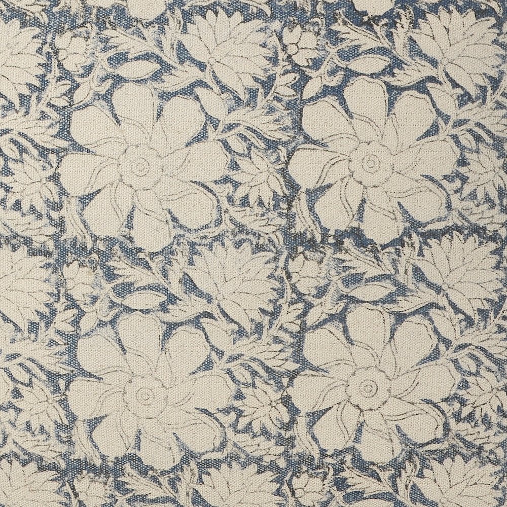 Pacifica Cotton Indoor Pouf in Beige/Blue, 20" x 20" x 20"