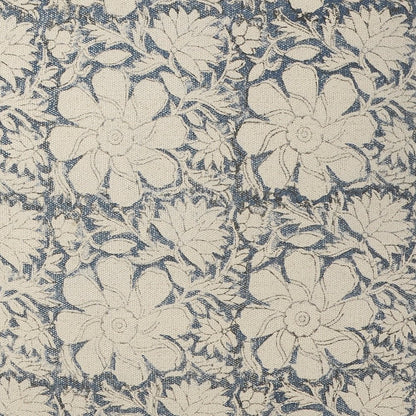 Pacifica Cotton Indoor Pouf in Beige/Blue, 20" x 20" x 20"