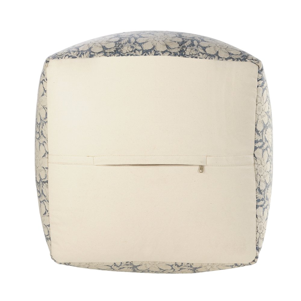 Pacifica Cotton Indoor Pouf in Beige/Blue, 20" x 20" x 20"