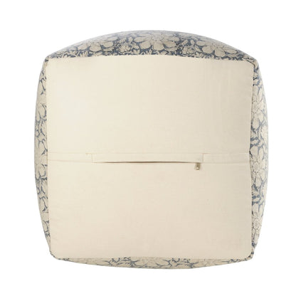 Pacifica Cotton Indoor Pouf in Beige/Blue, 20" x 20" x 20"