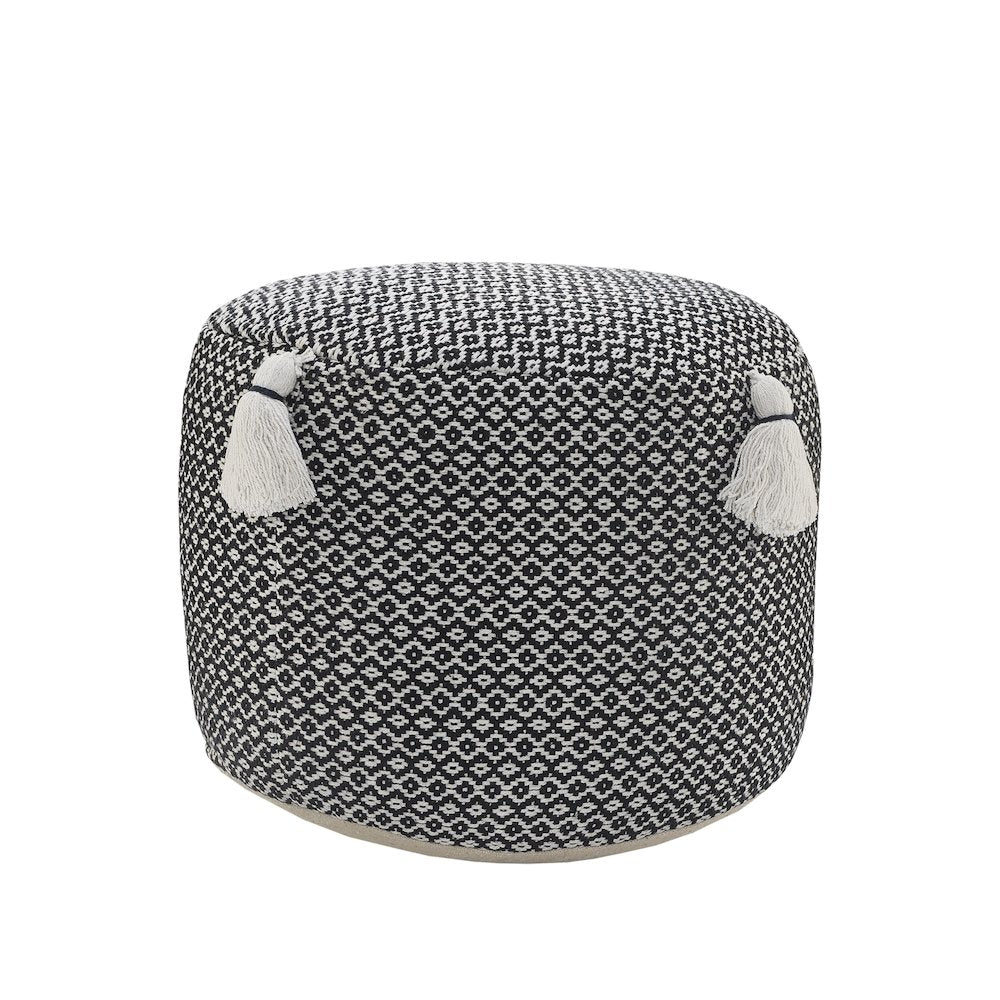 Zadia Cotton Indoor Pouf in Tan/Cream, 18" x 18" x 14"