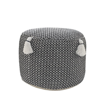 Zadia Cotton Indoor Pouf in Tan/Cream, 18" x 18" x 14"