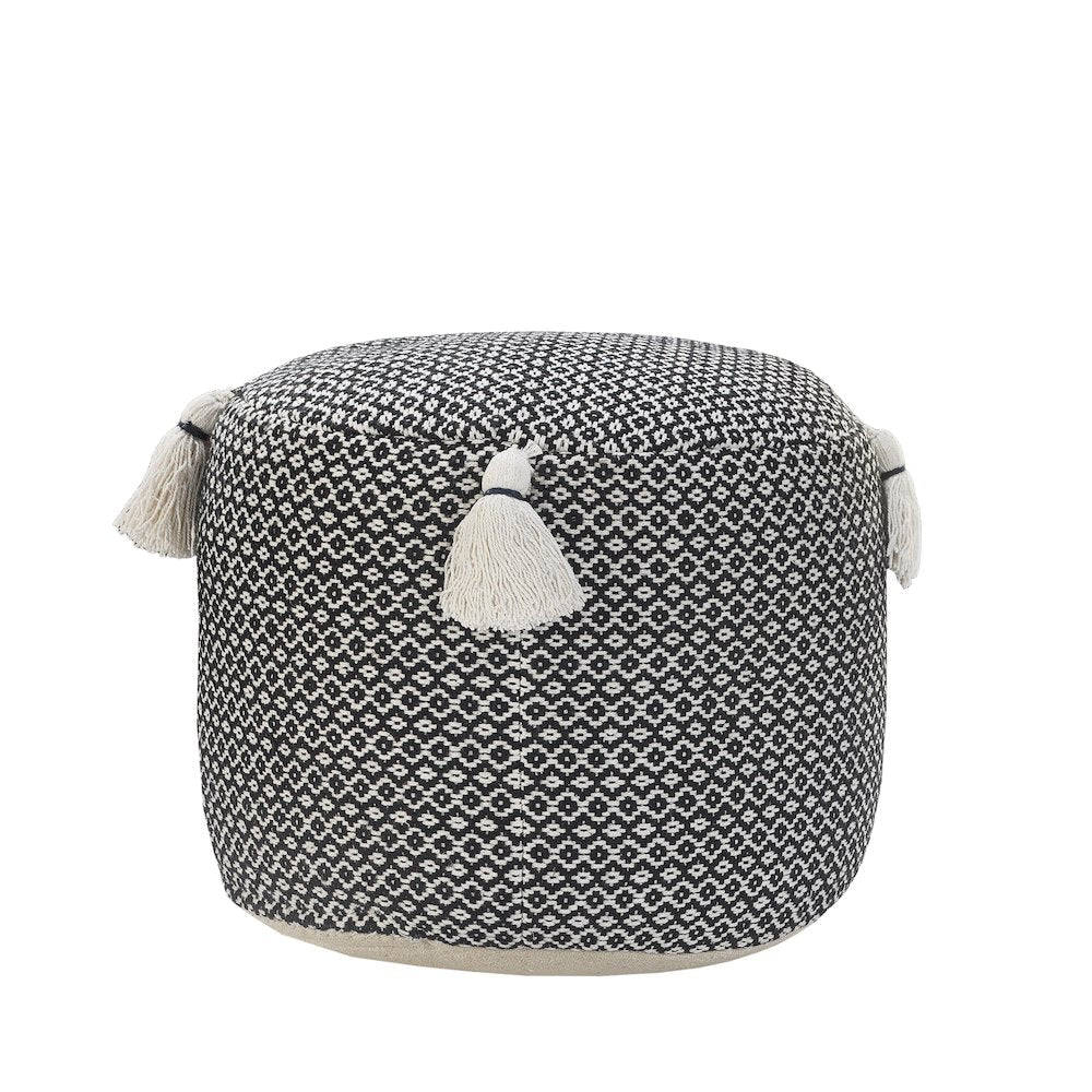 Zadia Cotton Indoor Pouf in Tan/Cream, 18" x 18" x 14"