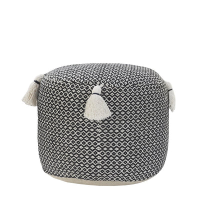 Zadia Cotton Indoor Pouf in Tan/Cream, 18" x 18" x 14"