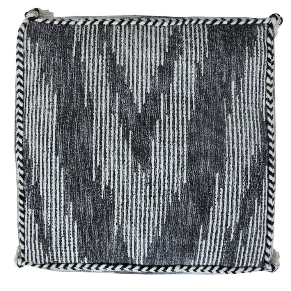 Zadia Cotton Indoor Pouf in Gray/White, 18" x 18" x 14"