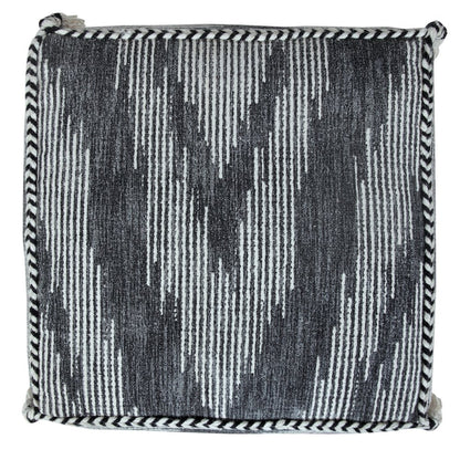 Zadia Cotton Indoor Pouf in Gray/White, 18" x 18" x 14"