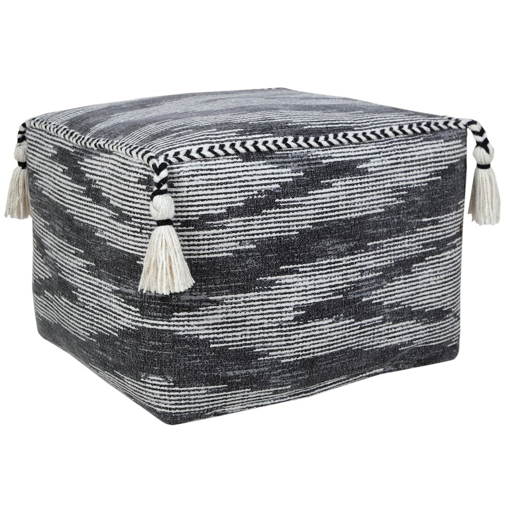 Zadia Cotton Indoor Pouf in Gray/White, 18" x 18" x 14"