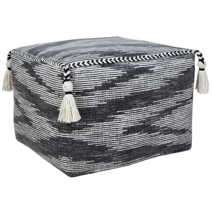Zadia Cotton Indoor Pouf in Gray/White, 18" x 18" x 14"