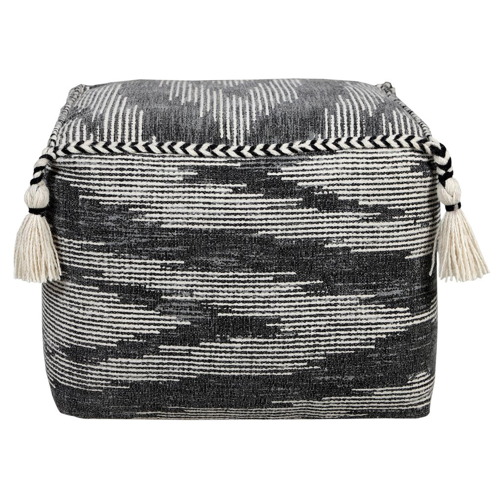 Zadia Cotton Indoor Pouf in Gray/White, 18" x 18" x 14"